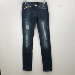 True Religion Blue Medium Wash  Distress Denim Skinny Jeans Size 25